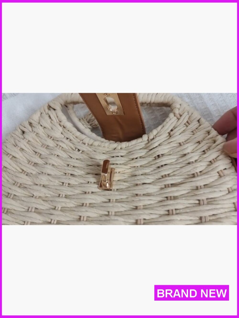 Handmade Straw Woven Beach Clutch Crossbody Shoulder Bag Summer Vacation Shell - Picture 7 of 7